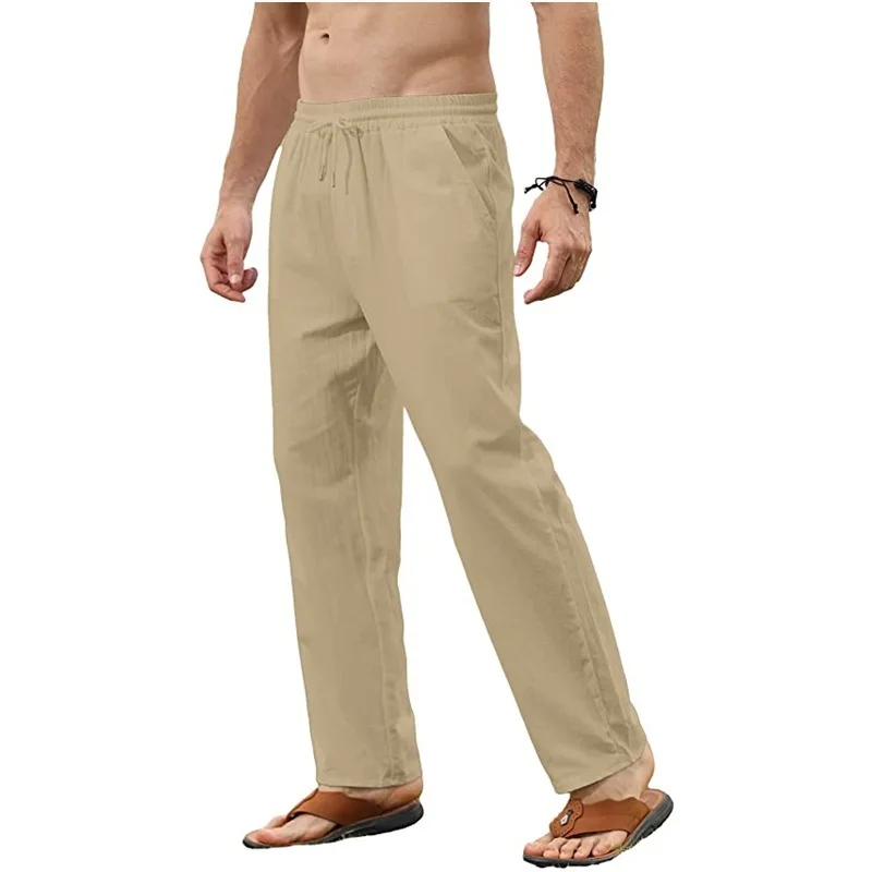 Pantaloni di lino in cotone casual slim fit da uomo nuovi Gamba dritta Busin Casual Ne Maglione lavorato a maglia monocolore
