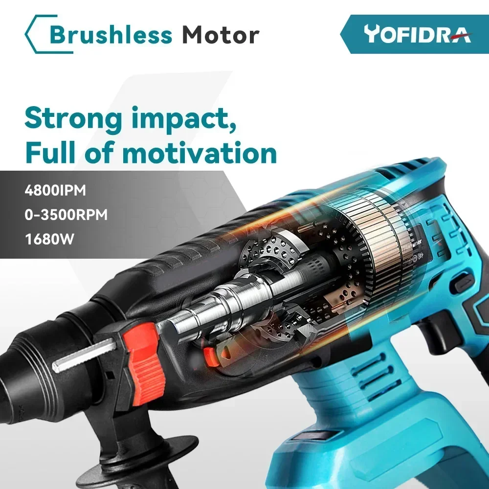 1680W Brushless Electric Hammer Drill 26MM Multifunctional Cordless Rechargeable Screwdriver Power Tool For Makita 18V Battery