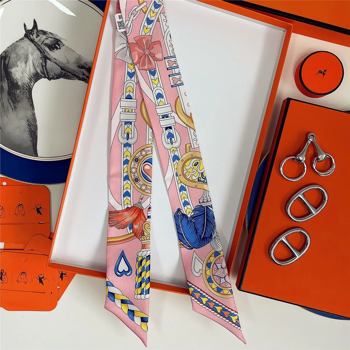 French New Style Scarf Heart Leather Buckle Feather Pattern Bow Ribbon for Women Tied Bags Necktie Multifunctional Accessories - view 6