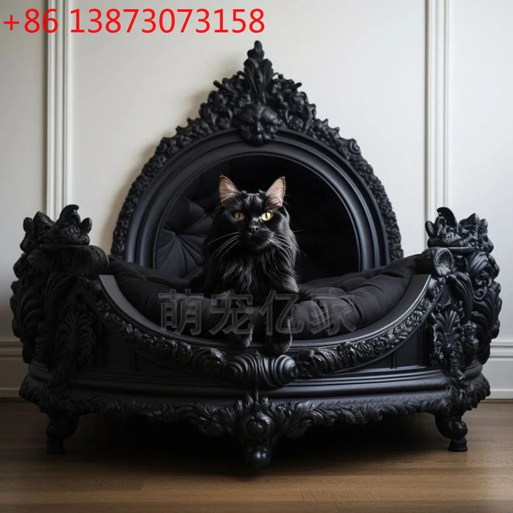 

Готический стиль, темный цвет, лежанка для кошек и собак, для дома, из массива дерева, с резьбой и цветочным декором, в европейском французском стиле, размер можно настроить.