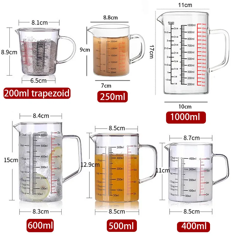 Heat-resistant Glass Measuring Cup With Handle V-shaped Spout Laboratory Beaker Kitchen Baking Milk Coffee Measuring Mug oz/ml