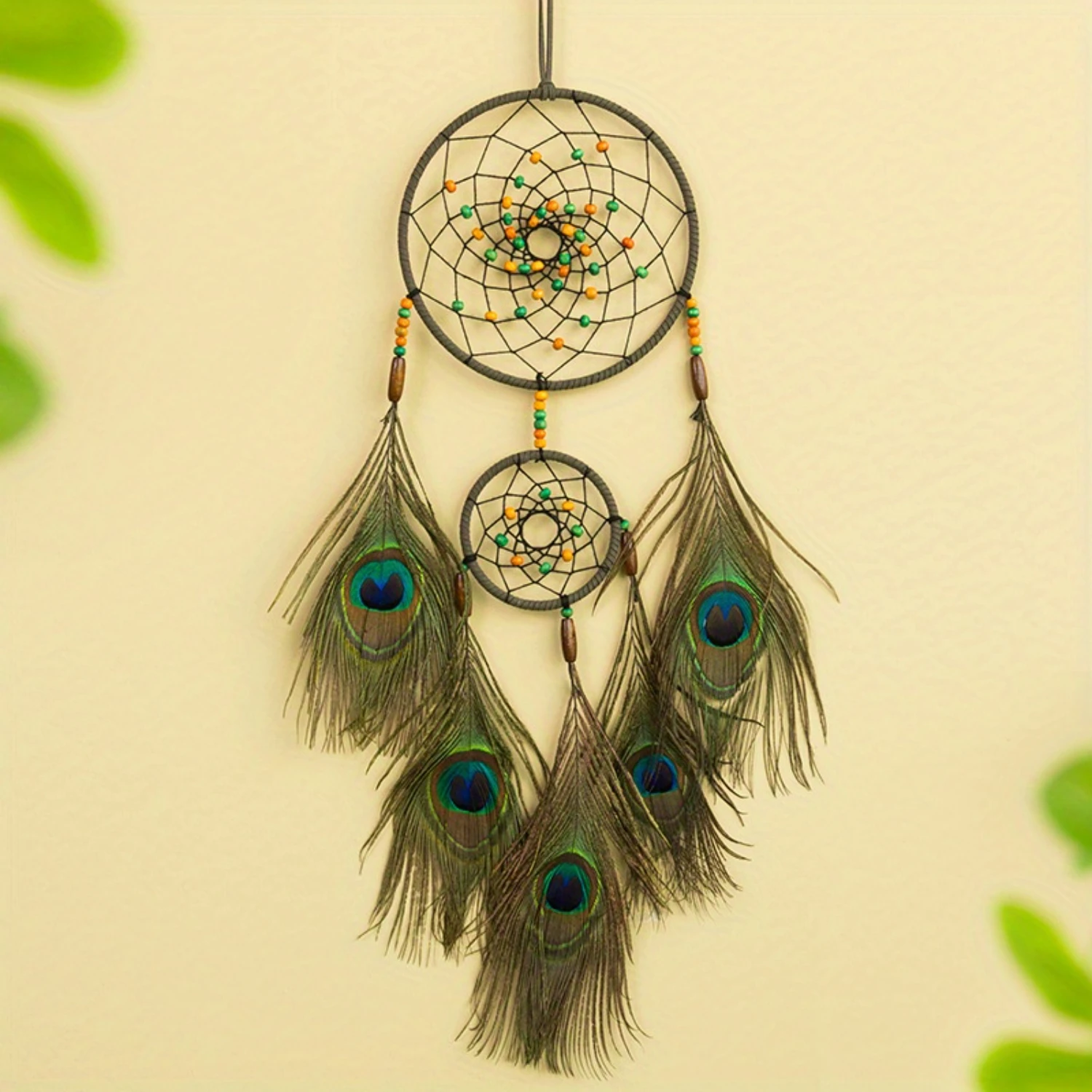 Feather Dream Catcher - Handmade Natural Feather Hanging Ornament with Colorful Beads for Bedroom  Decor - 1pc Dreamcatching Net