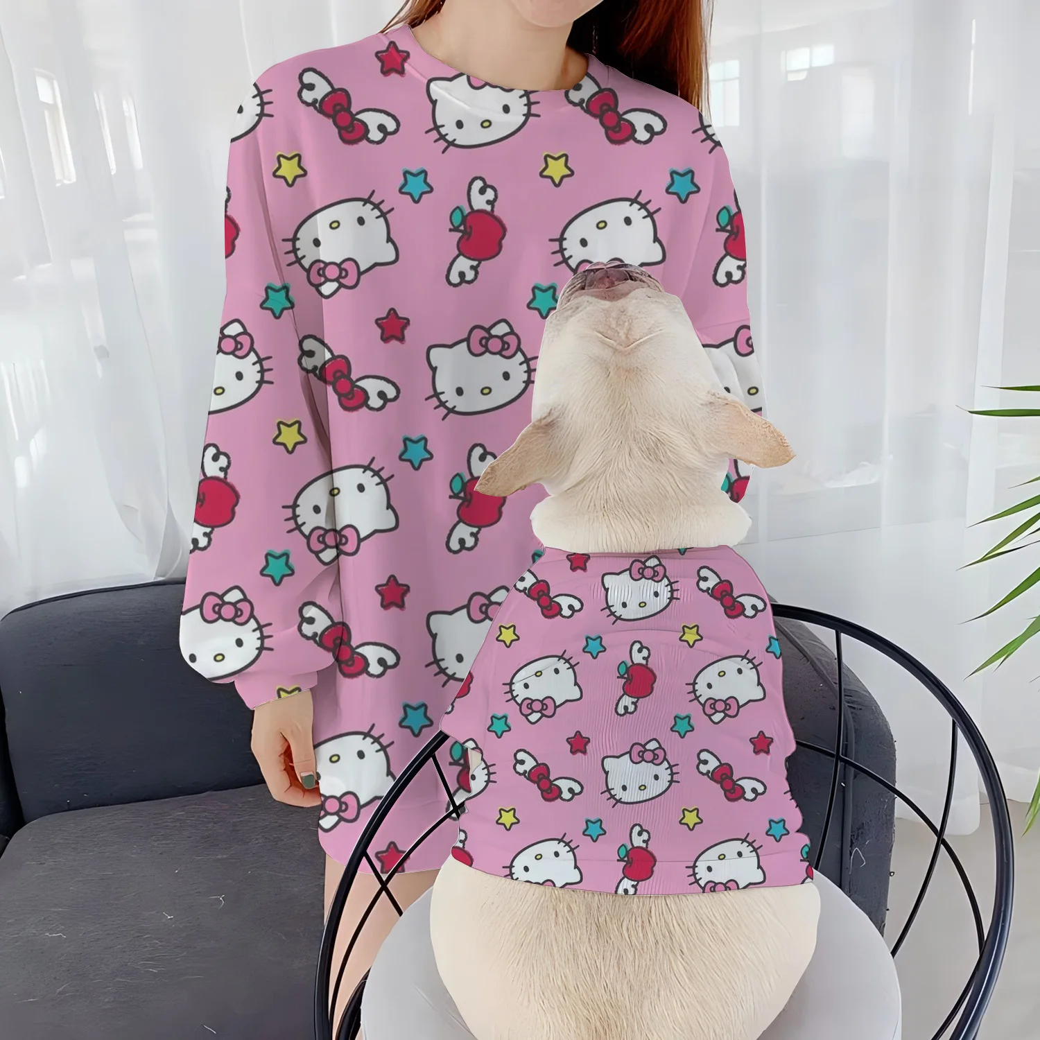 Dog Clothing Winter Clothes Women 2024 Casual Sweatshirts Pet Round Neck Hello Kitty Women's Autumn Puppy Long Sleeve Pullover