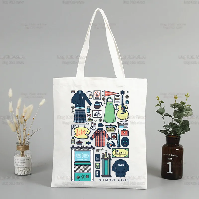 Gilmore-Sac à provisions en toile réutilisable pour filles, sacs de dessin animé, QueTote, imprimé Luke, Harajuku Art, dames