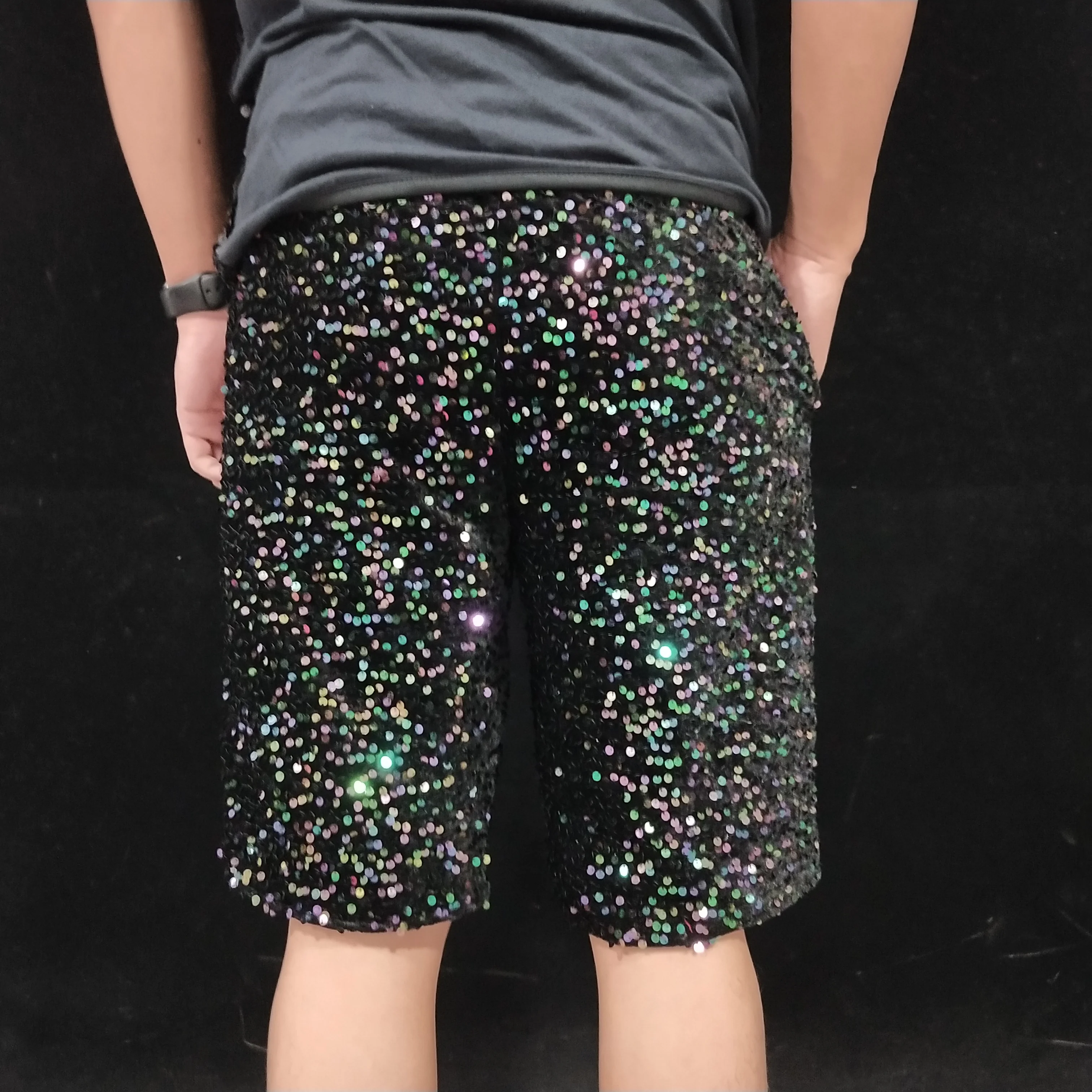 Men's Velvet Sequin Pants Elastic Loose Casual Shorts Carnival Party Show Rave Clothing Bar Singer Dancer Performance Stage Wear