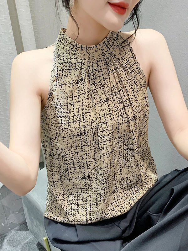 เสื้อกั๊กชีฟองพิมพ์ลายฤดูร้อนแฟชั่นสำหรับผู้หญิง สไตล์เวสเทิร์น ทรงเข้ารูป เหมาะสำหรับใส่ทำงานหรือใส่ลำลอง