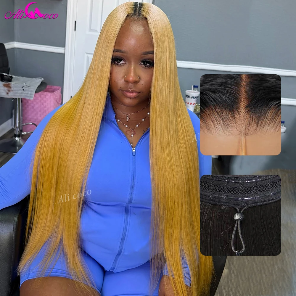 13x6 Drawstring Honey Blonde Human Hair Straight Glueless Wig 13X6 Lace Frontal Preplucked Wig 13x4 Lace Front Colored Wigs