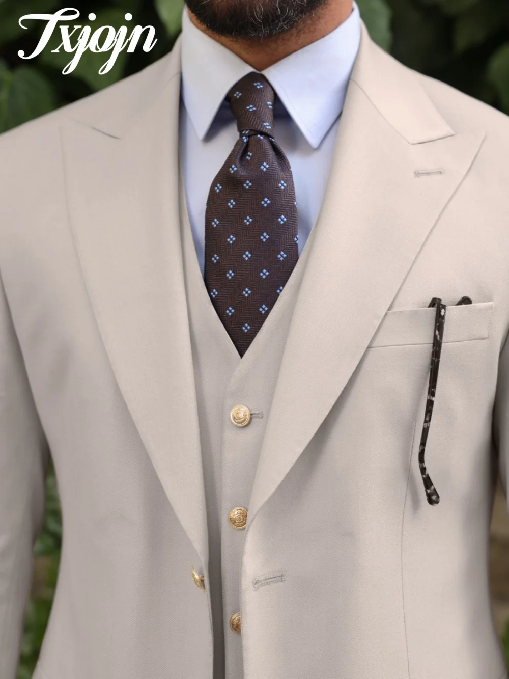 Formal Men Suit Set 3PCS Fashion Peak Lapel Men Tuxedos Suit Charming Single Breasted Slim Suit For Groom Suit Customized