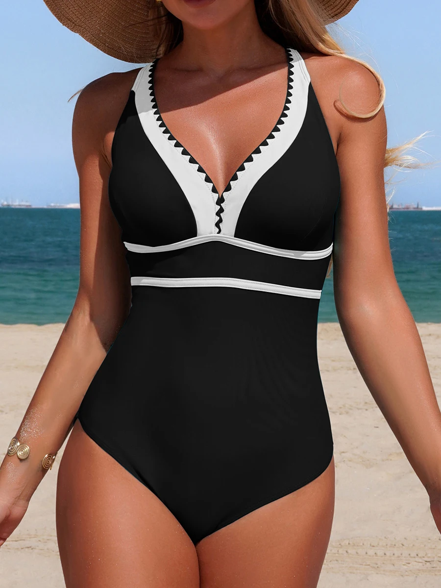 

2026 Slim Vintage Swimsuit Women One Piece Solid Padded Swimwear Female Sexy Bathers Bathing Swimming Swim Suit Beachwear XL