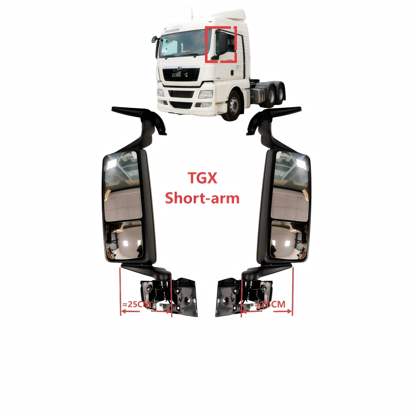 

Suitable For MAN Truck Short Arm Rearview Mirror OE 81637306529 81637306531