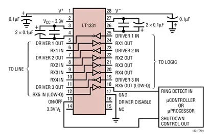 LT1331CG LT1331 - جهاز إرسال واستقبال 3V RS562 أو 5V/3V RS232 مع جهاز استقبال واحد نشط في إيقاف التشغيل