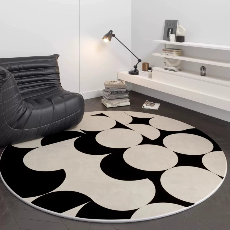 Italian Style Carpets for Living Room Light Luxury Bedroom Decor Carpet Black Abstract Art Bedside Rug Round Home Soft Floor Ma