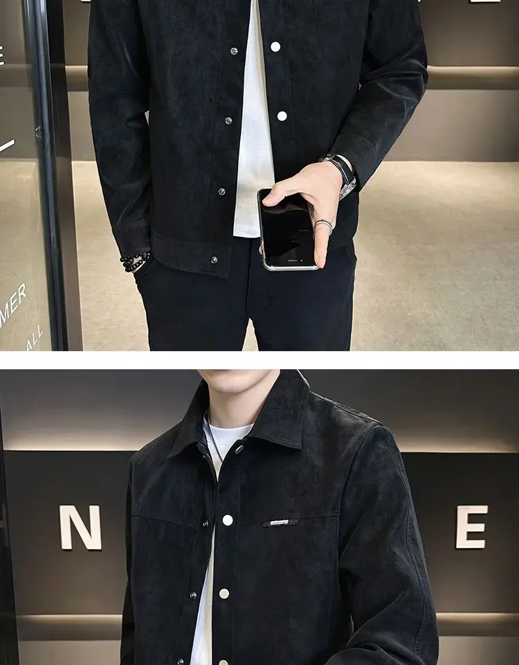 Trendy Suede Jacket Men\'s Jacket Handsome High-end Lapel Short Top