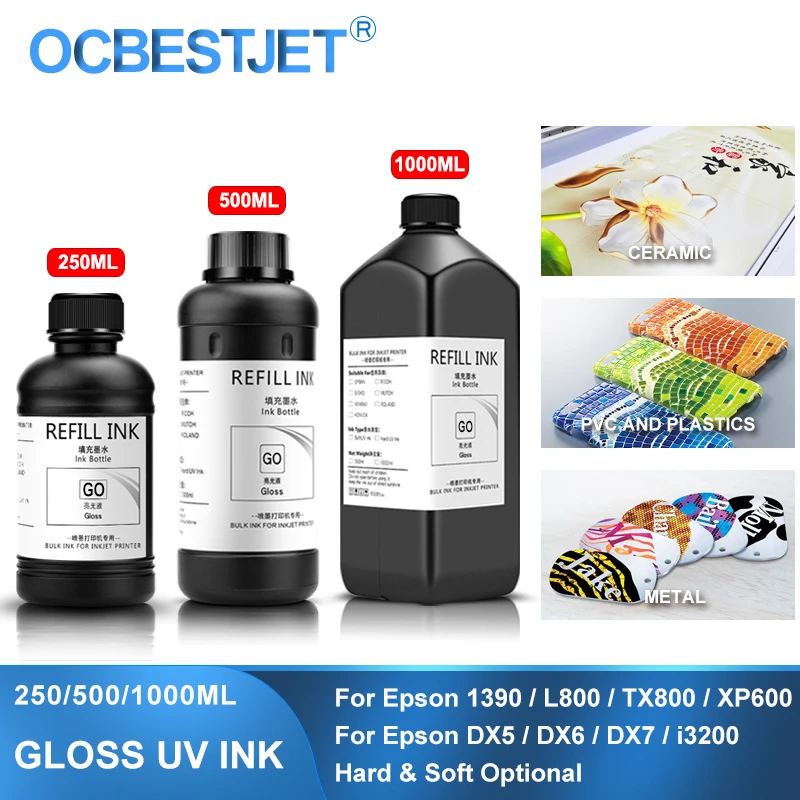 Gloss UV Ink Curable Varnish UV Primer Liquid For Epson DX4 DX5 DX6 DX7 DX10 TX800 XP600 I3200 4720 Printhead 1390 L800 L1800