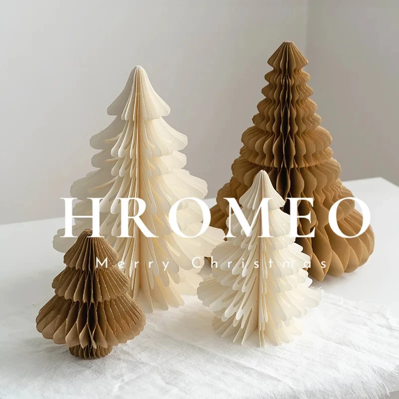 2pcs/set Paper Honeycomb Ball Mini Christmas Tree Fun Christmas Ornaments Handmade Origami Xmas Tree Model DIY Home Decor Crafts