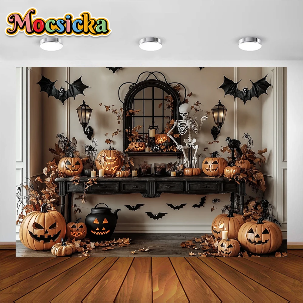 Happy Halloween Photography Background Horror Skull Bat Pumpkin Holiday Decoration Children Photo Portrait Backdrop Studio Props