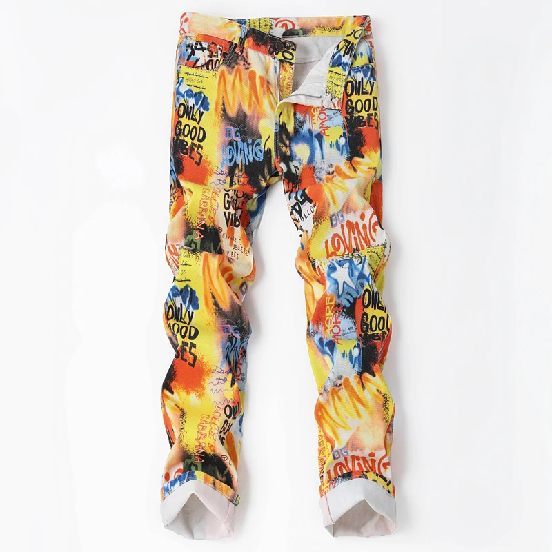 American Hip Hop Printed Jeans Men's Spring New Trendy Streetwear Rock Boys Y2K Denim Pants Harajuku Fashion Trouser Male