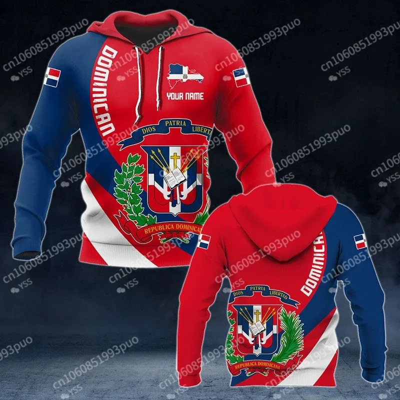 

2024 New Dominican Republic Flag 3D Print Hoodie Customize Your Name Long Sleeve Sweatshirt Jacket Pullover Men's Clothing