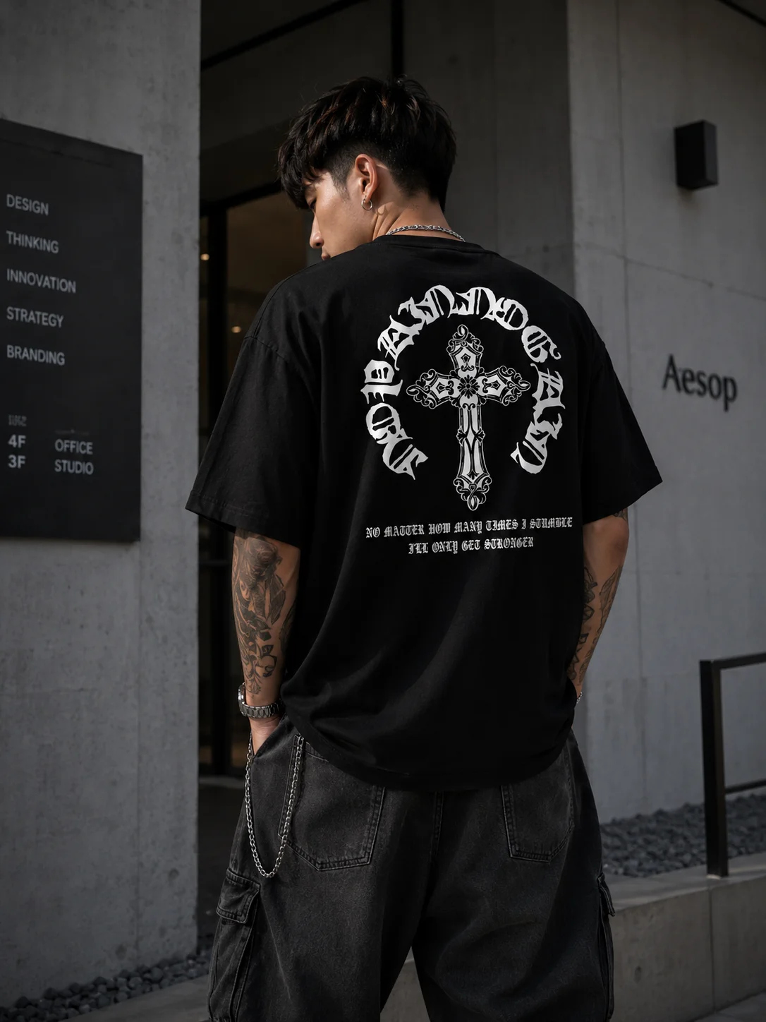 Oversized Vintage Gothic T Shirt Men Streetwear Back Print Cross Graphic Tee Y2K Harajuku Crew Neck Short Sleeve Tops S-XXL view 2