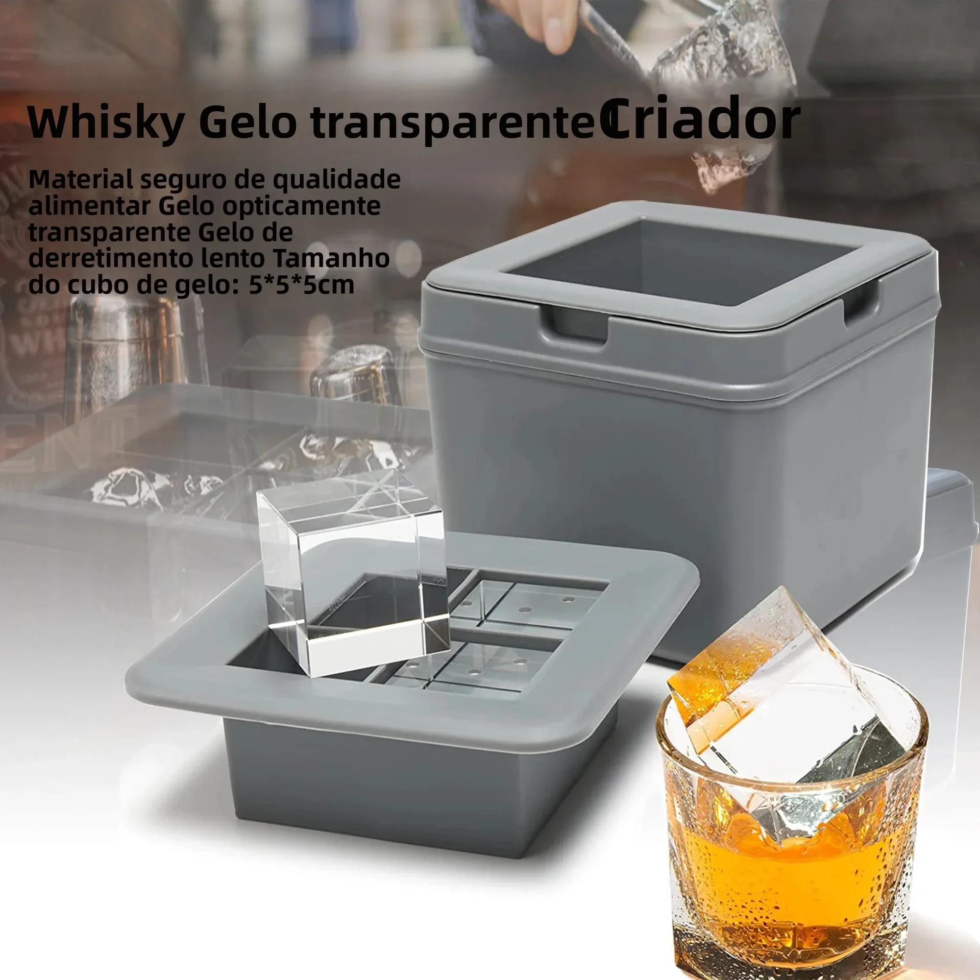 4 Large Square Crystal Clear Ice Cube Maker Easy Release BPA Free Silicone Cocktails Drinks Whiskey