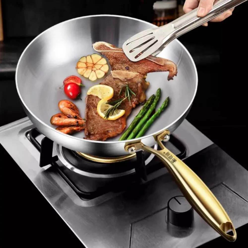 

Household 316 Stainless Steel Uncoated Frying Pan Non-stick with Lid Steak Skillets Universal Cooking Pot Stove