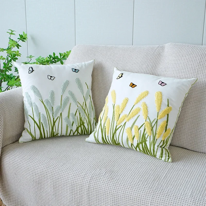 45X45CM Plant Embroidery Throw Pillow Cover Nordic Fresh  Stamping Waist Cushion Cover Decor Home Decorative Pillowcase