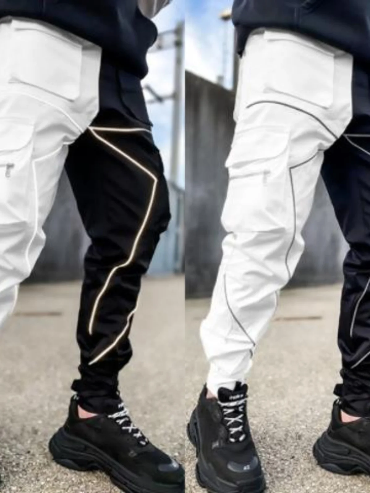 

Reflective Multi-ket Cuffed Work Trousers Youthful Casual Pants Straight Leg Long Trousers Basic Colors Workwear