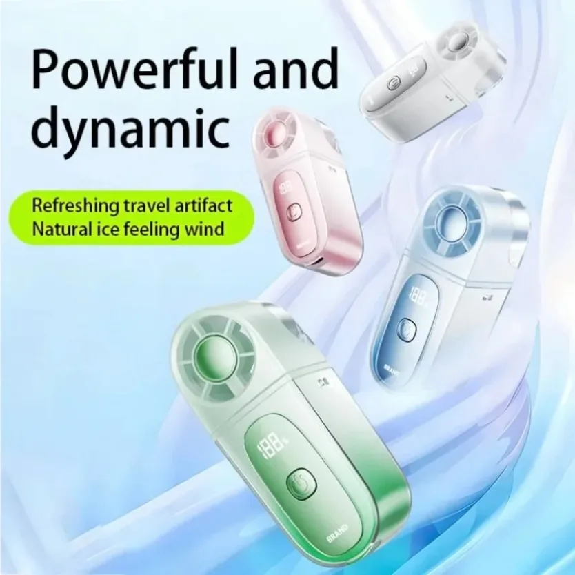 Type-C Rechargeable Mini Turbo Handheld Fan High Power Brushless Motor Adjustable Digital Display Portable Cooling Fan Outside