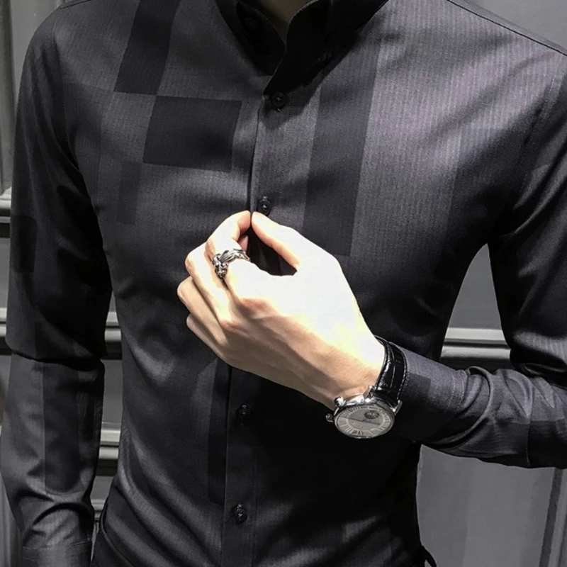 2023 Spring New Long Sleeve Men\'s Clothing Trend Lapel Single-breasted Fashion Slim Korean Version Printed Business Casual Shirt