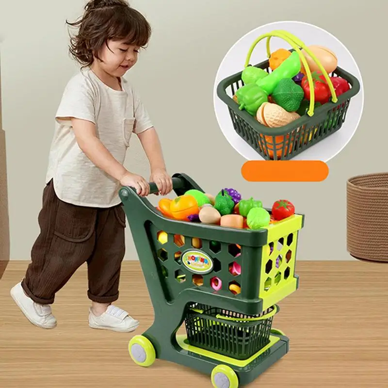 Grocery Shopping Cart Toy Children's Shopping Cart Trolley Kit Stable Structure Role-Playing Games For Birthday New Year