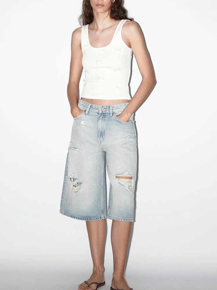 New Summer Women's Slim Fit T-irt with Artificial Pearl And Rhinestone  Knot Design 6050355 Commute Sle ort Sl...