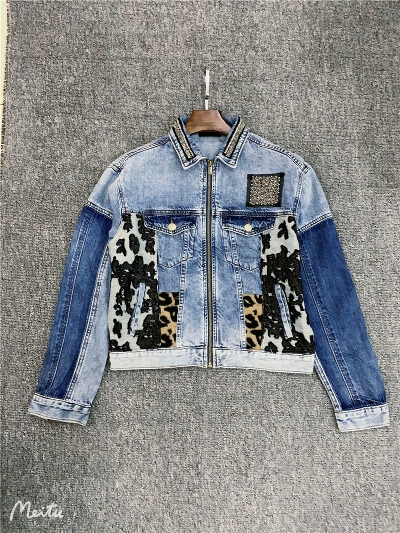 Foreign trade original single Spanish printing embroidery exquisite embroidery denim jacket