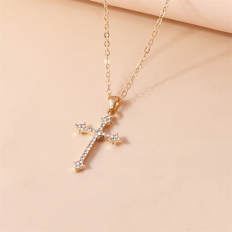 Schillernde Zirkon Kristall Kreuz Halskette für Frauen Männer Gothic Punk Hip Hop Jesus Kruzifix Anhänger Halskette Christian Party Schmuck – Detail 7