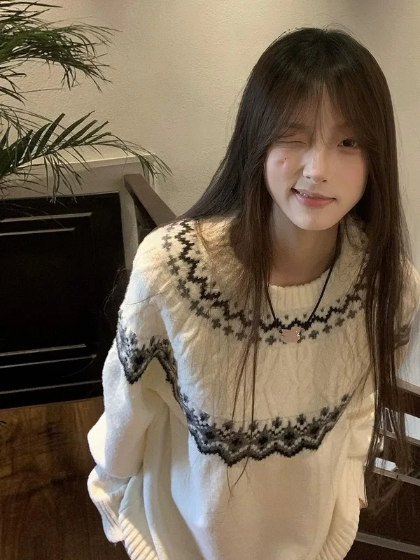 

Loose round Ne Pullover Knitted Sweater Women's Autumn Winter New Sle Comfortable Soft Warm Faionable Top for Young Girls