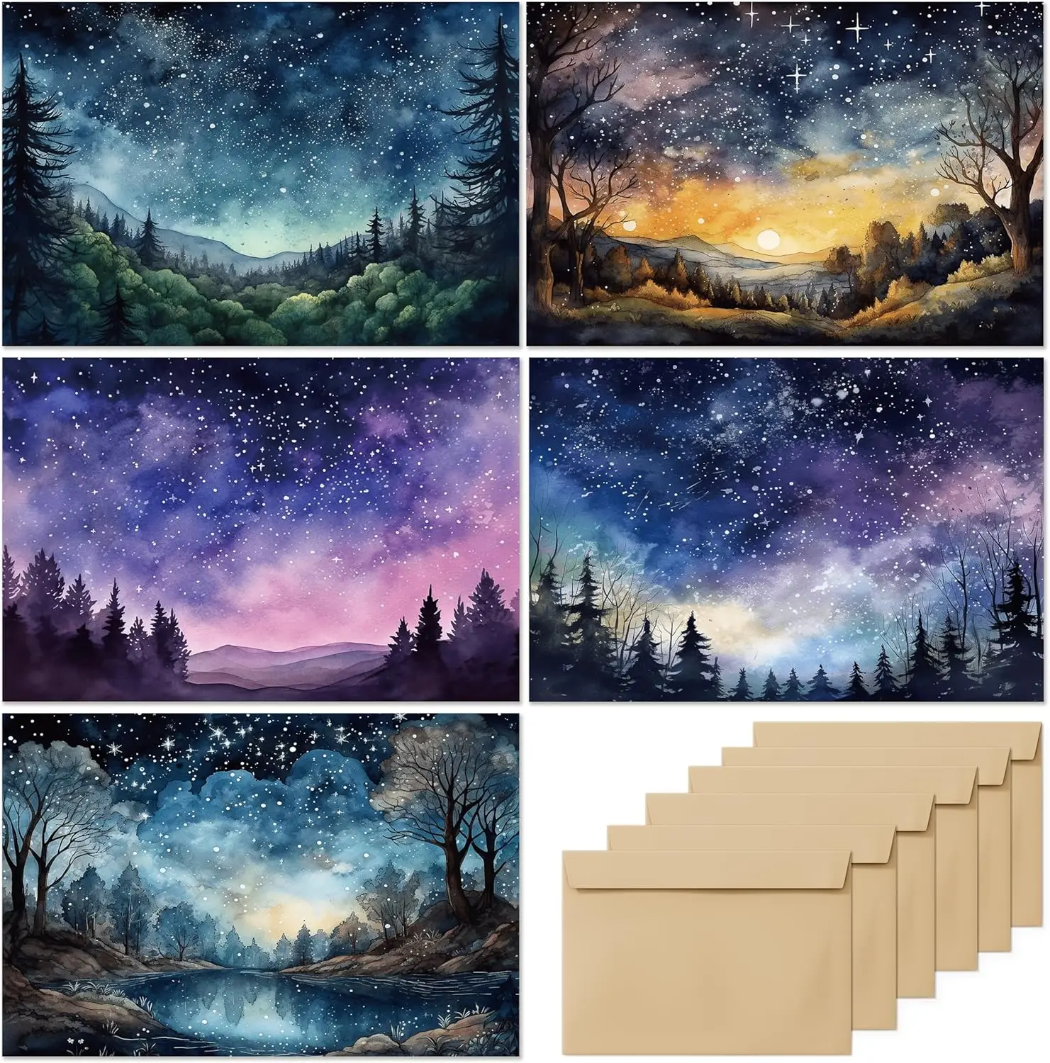 

Cards with Envelopes All Occasion,Watercolor Starry Night Sky Design Blank Greeting Cards 4x6,20Pack -Blank Greeting Cards,Note