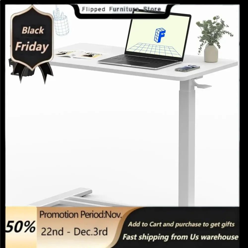 

Mobile Standing Desk with Wheels Pneumatic Laptop Desk Rolling Computer Cart Movable Height Adjustable Small Sit Stand Desk