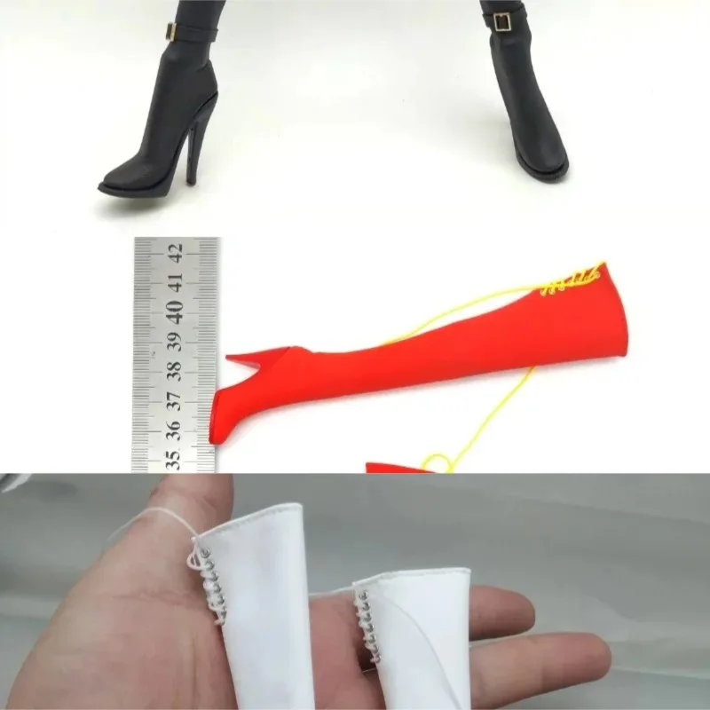 

Масштабные женские туфли на высоком каблуке 1/6, длинные сапоги из искусственной кожи с формой стопы для 12-дюймовых фигурок, съемные игрушки-фигурки с подвижными стопами