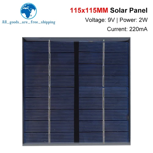 Imagen 1 del producto Panel Solar de 9V, 2W, 220ma, 115X115MM, Mini sistema Solar, bricolaje para baterías, cargadores de teléfonos móviles, célula Solar portátil