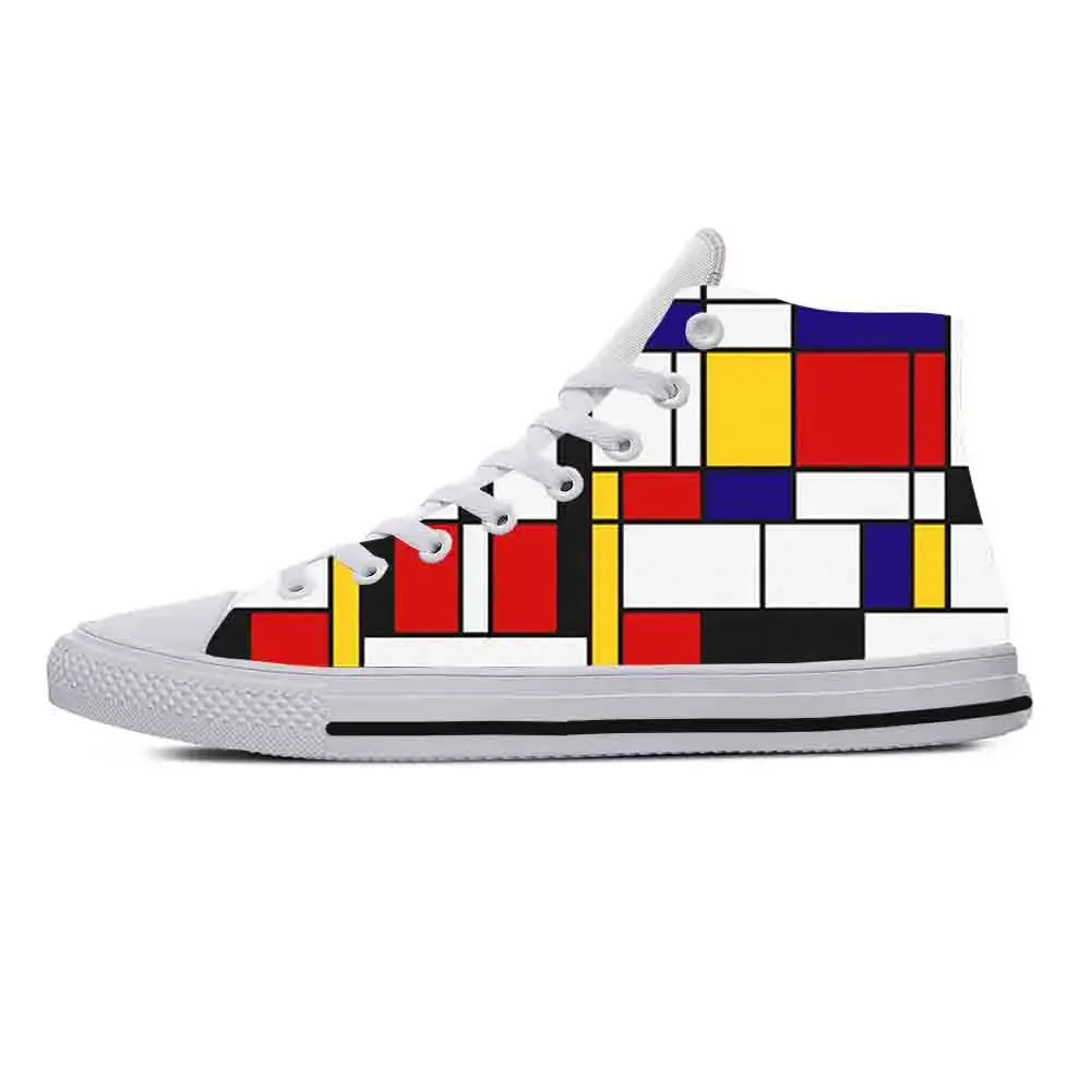 Piet Mondrian Abstract Geometric Pattern Painting Casual Cloth Shoes High Top Comfortable Breathable 3D Print Men Women Sneakers