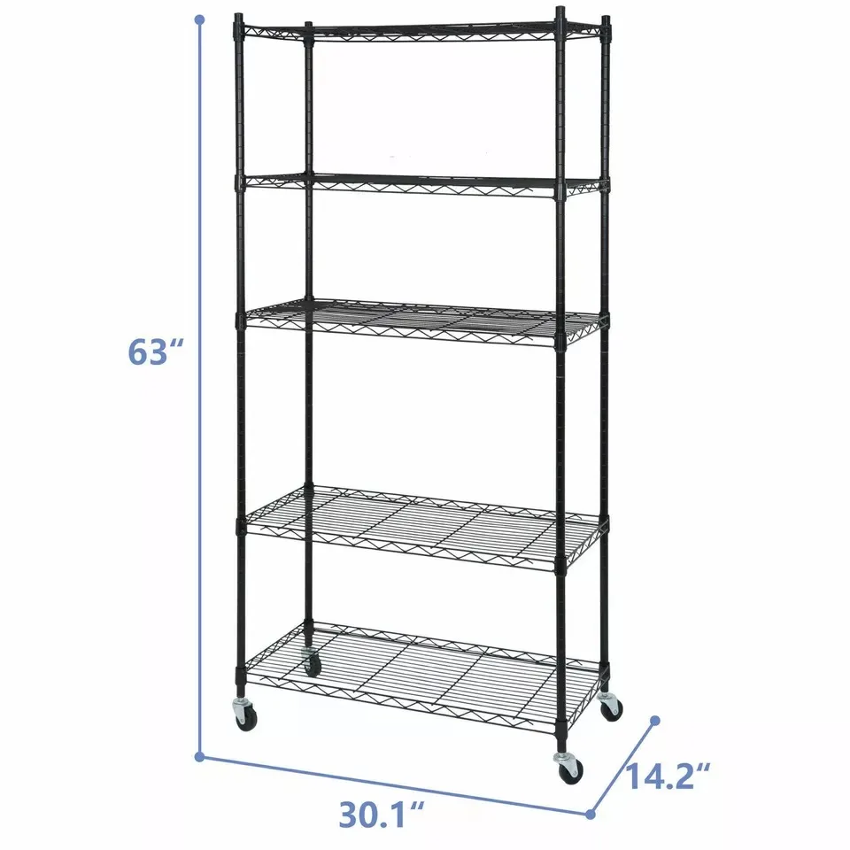 2PCS 5-Tier Shelves Wire Unit Rack Large Space Storage Rolling w/4 Wheel Casters