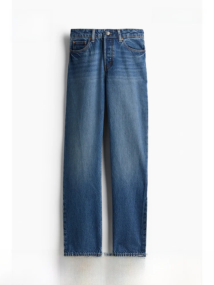 

High Waist Straight Leg Jeans Women's Summer Denim Pants Cotton 70% Viscose 30% Long Trousers H&M Brand 1236905