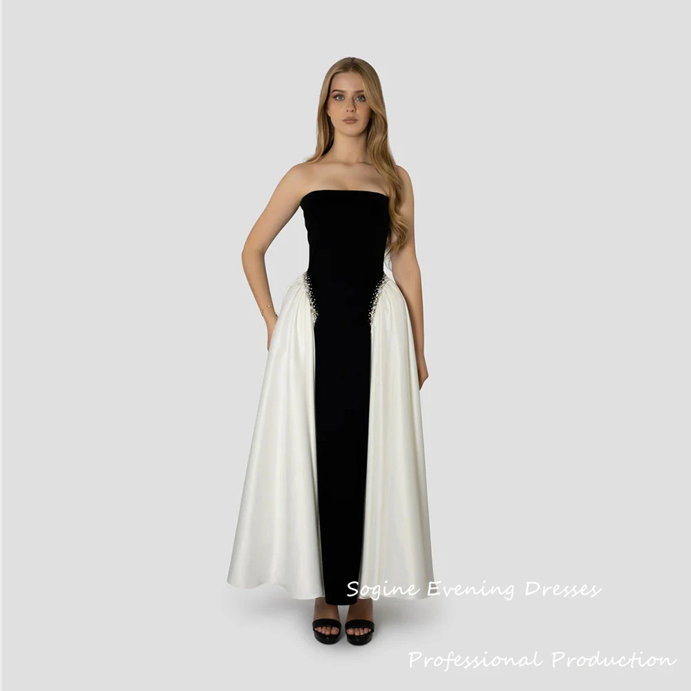

Strapless Satin-Velvet Evening Dresses For Women Empire Waist Arabic Prom Dress With Crystal Corset Cocktail Party Gowns