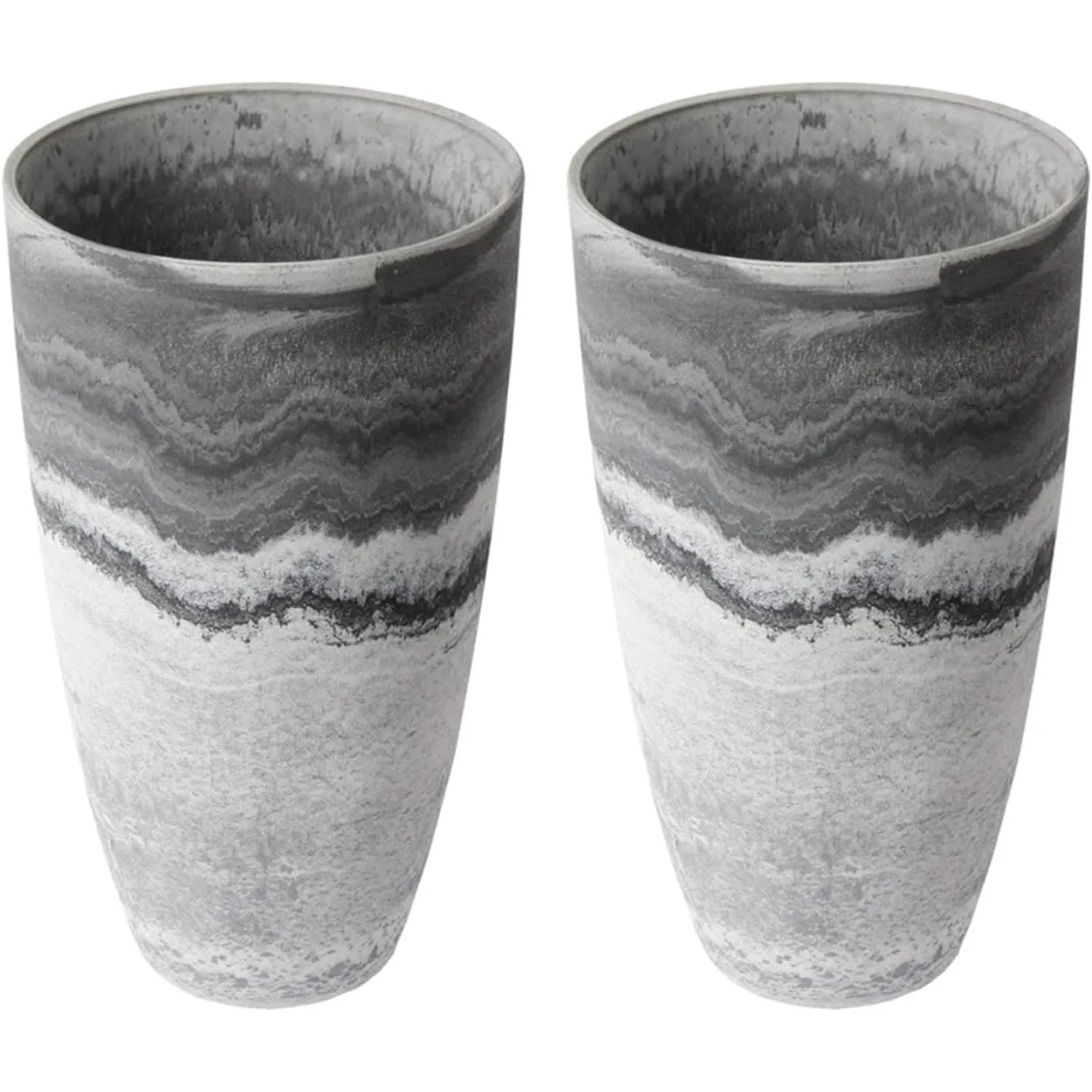 Acerra Curved Patio Vase Planter, Tall Round Planter Pot, Marble Pattern, 20 inches x 12 inches