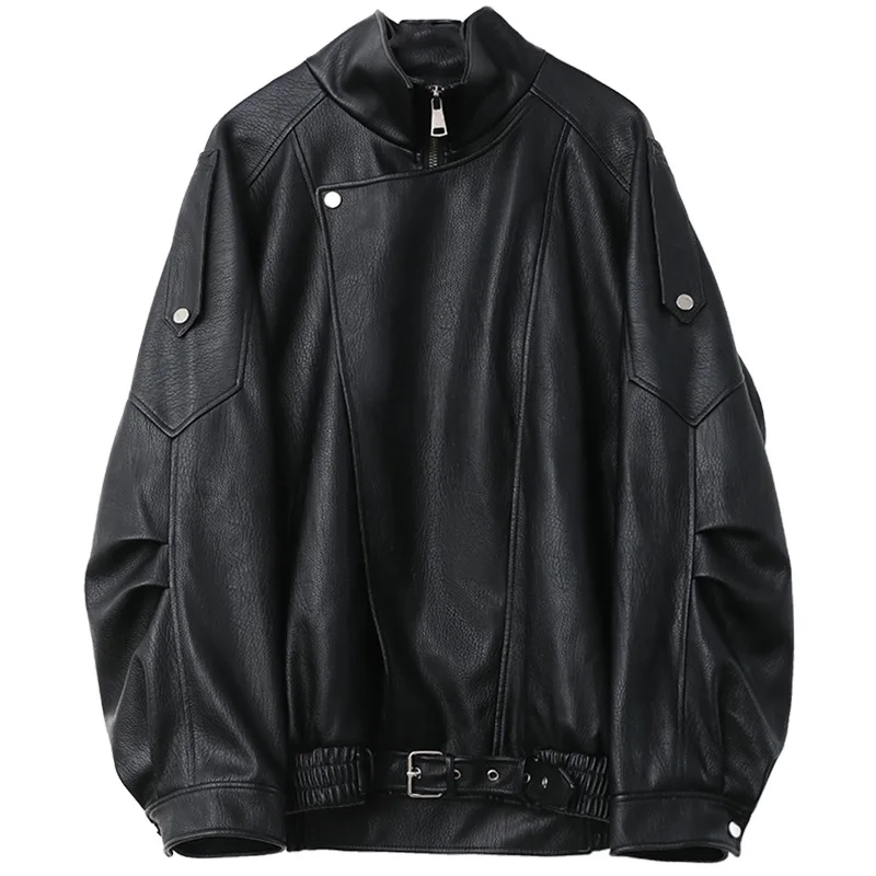 

Female PU Jacket Solid Loose New Retro Standing Collar Motorcycle Faux Leather Coat Female Top Spring Autumn 2025
