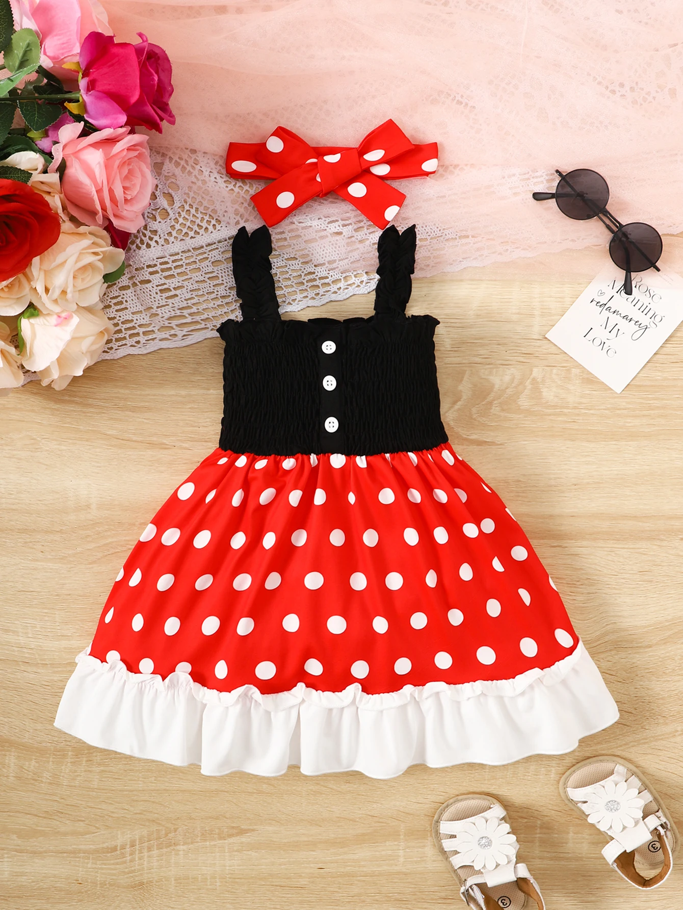 2Pcs/Set of Baby girl Summer Dress with Pleated Edge Princess Dress +Headband for 0-3 Year Baby girls Playing in Amusement Parks