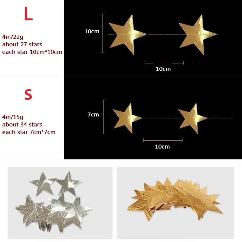 4M Star Garland  10cm Paper Stars Streamer Glitter Bunting for Birthday Party Decoration Kids Room Decor Baby Shower Supplies ﻿