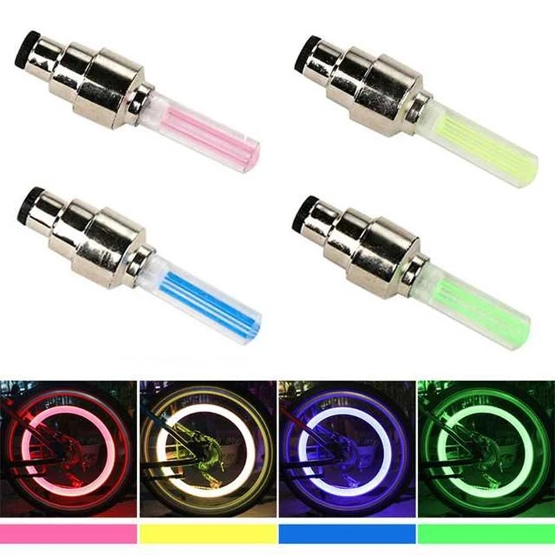 2PCS Bike Light LED Flash Wheel Tire Valve Cap Car Lights 4 Colors Tire Lamp For Car Motorcycle Bicycle