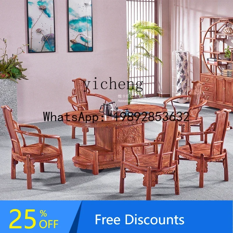 

LYY Tea Table Table-Chair Set Solid Wood Kung Fu Waist Tea Table Pterocarpus Erinaceus Poir. Office Tea Table