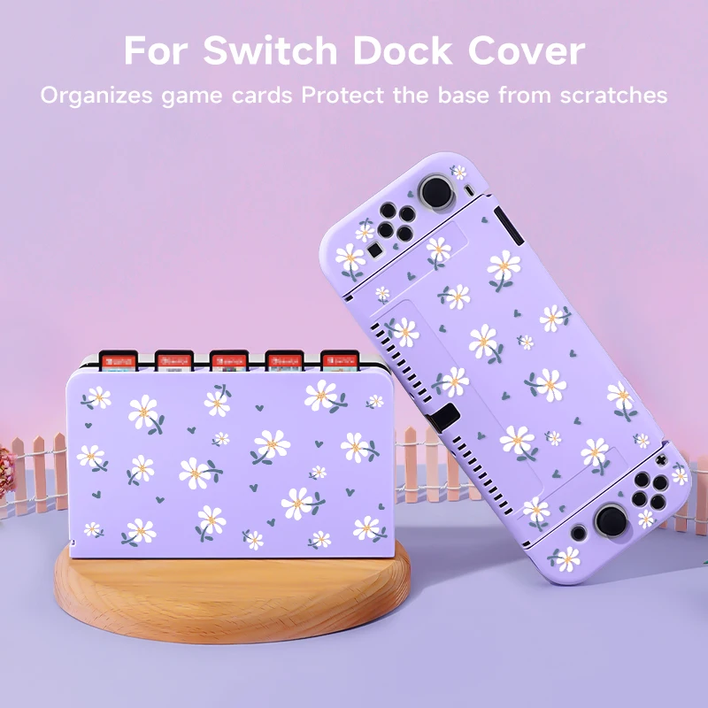 2 Pcs Chamomile  Theme Pattern Protective Case with Base Cover Set for Switch OLED/Switch NS, Can Store 5 Game Cards