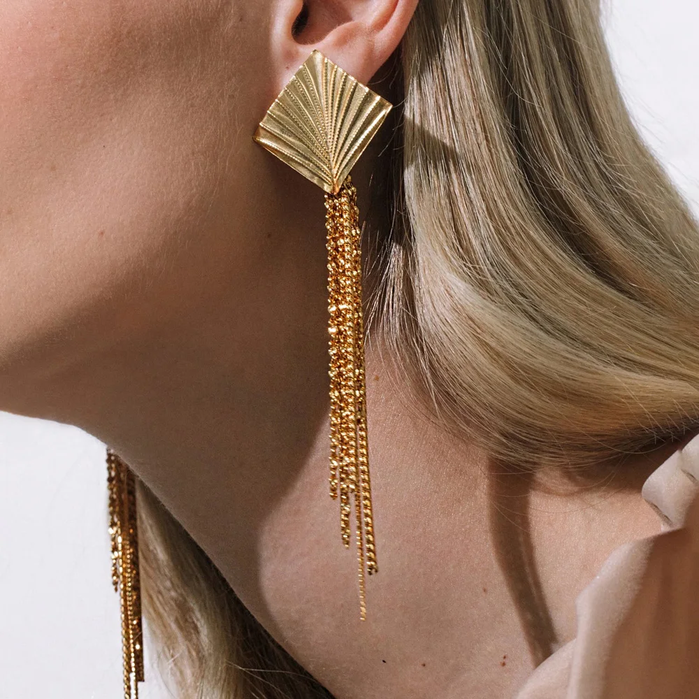 

Light Luxury Personality Tassel Stud Earrings Women Exaggerated Stainless Steel Colorfast Earring Unique Niche Jewelry Gifts